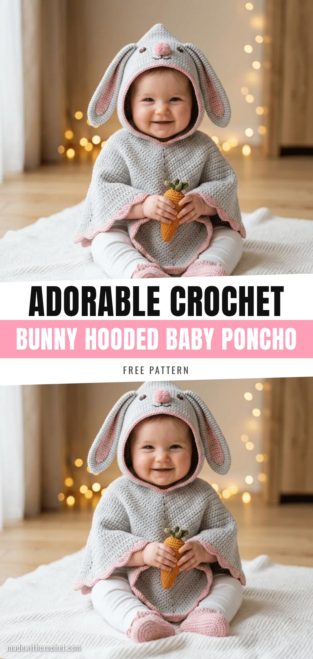 bunny rabbit hooded baby poncho crochet pattern