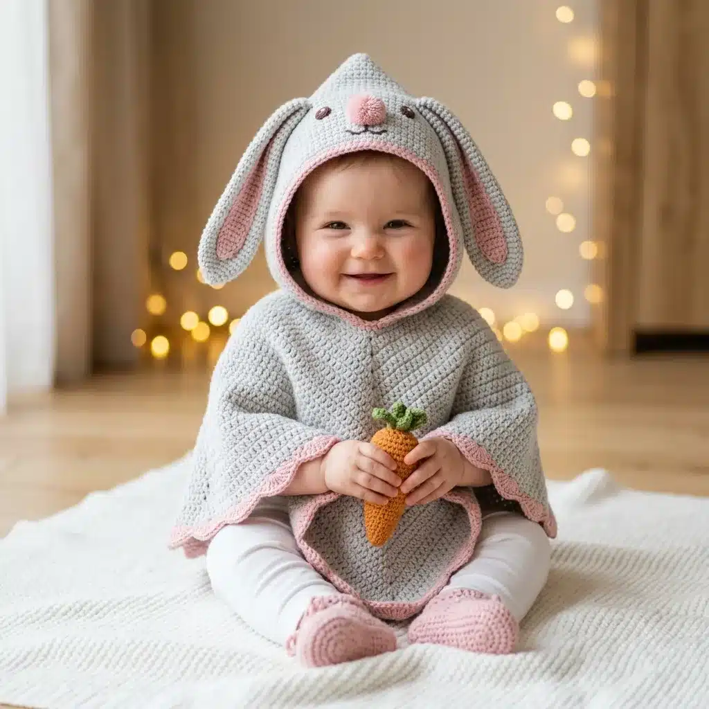 bunny rabbit hooded baby poncho - featured image