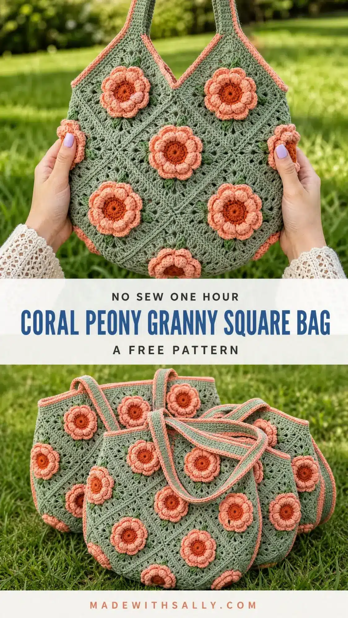 coral peony granny square bag pattern crochet project crochet project detail 1