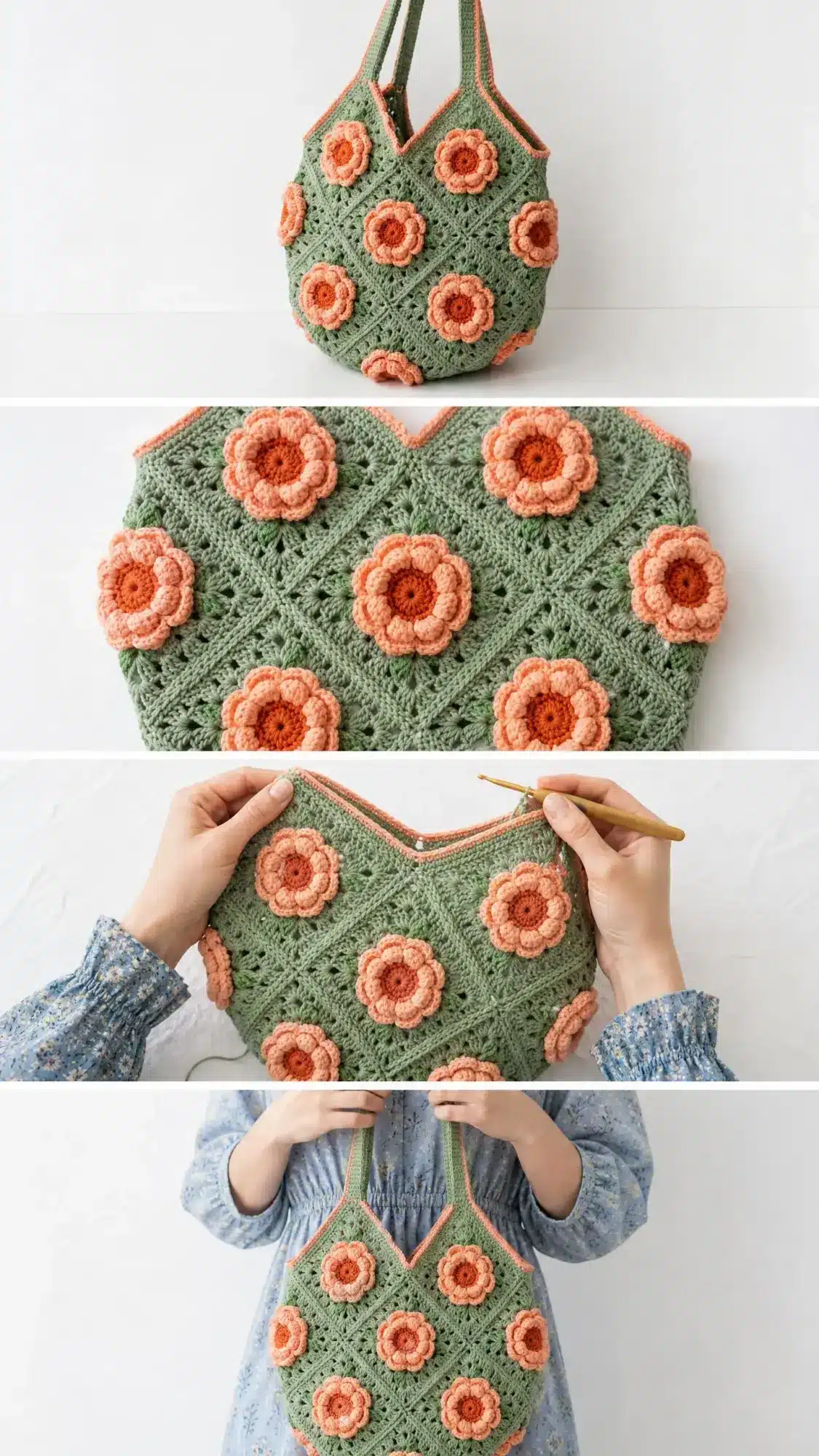 coral peony granny square bag pattern crochet project crochet project detail 2