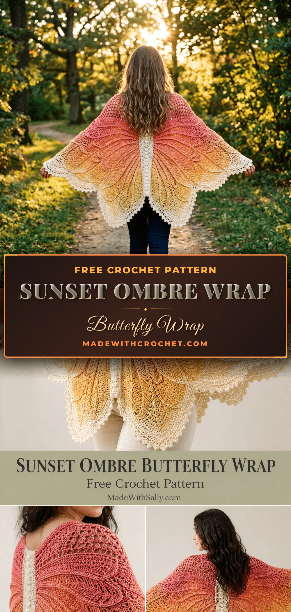 Cozy Sunset Ombre Butterfly Wrap crochet pattern