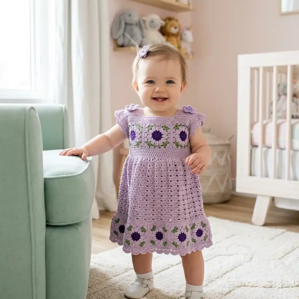 crochet lavender baby dress - featured image