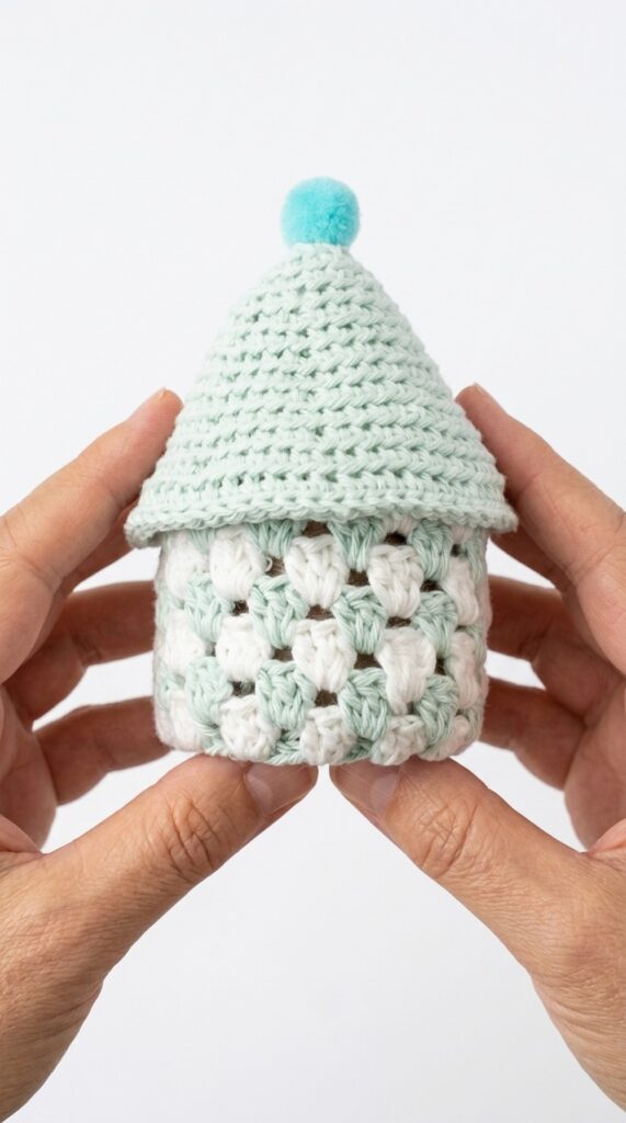 crochet mini house pattern - featured image