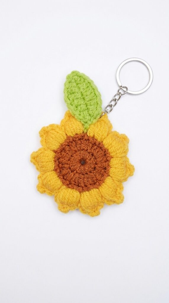 crochet sunflower keychain - featured image