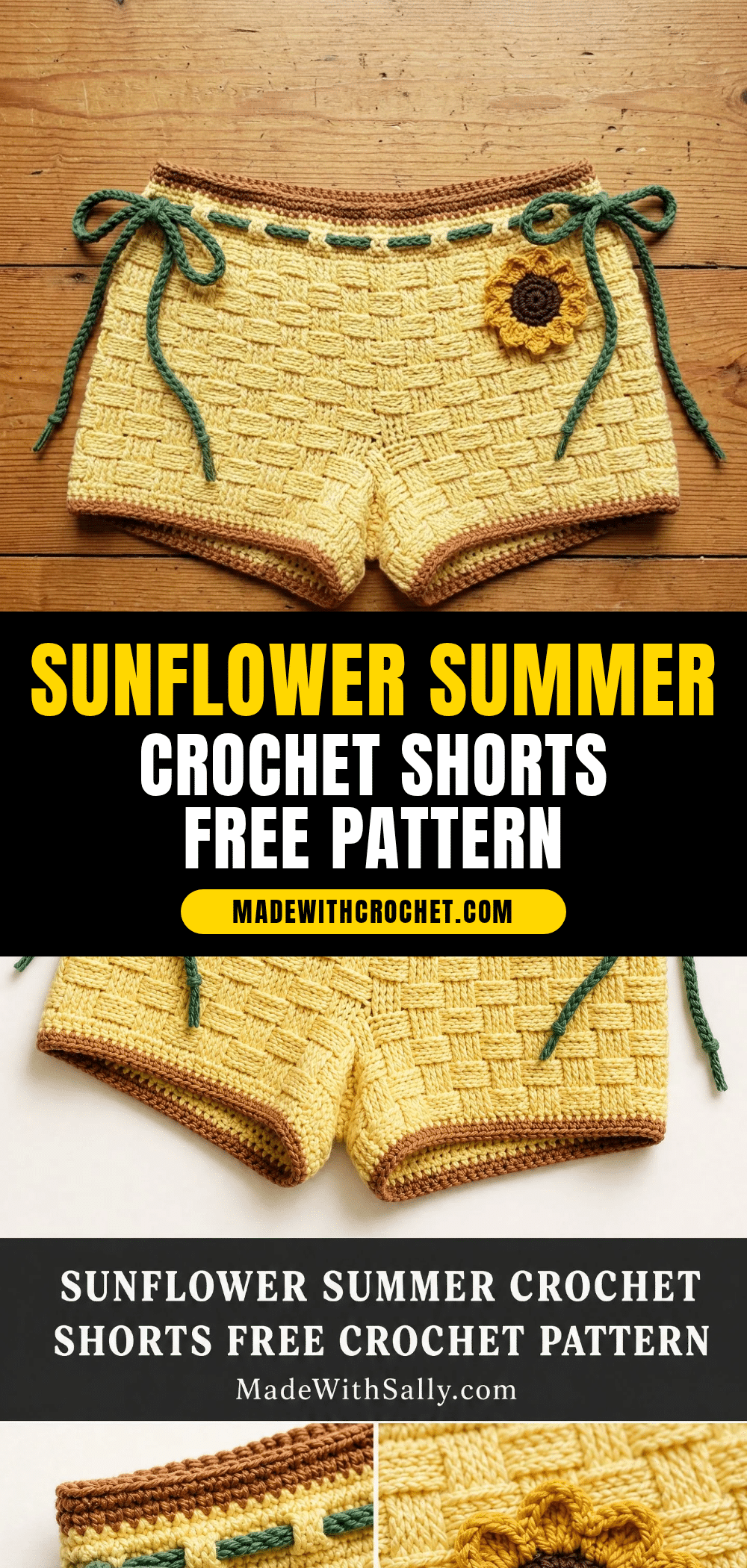 crochet sunflower summer shorts crochet pattern