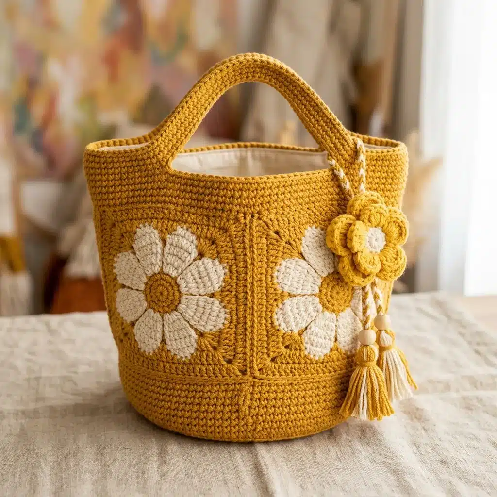 daisy tote crochet pattern - featured image
