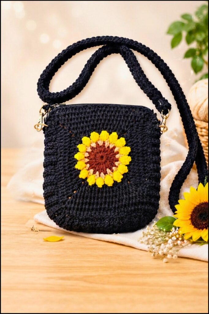 free crochet sunflower bag pattern - featured image
