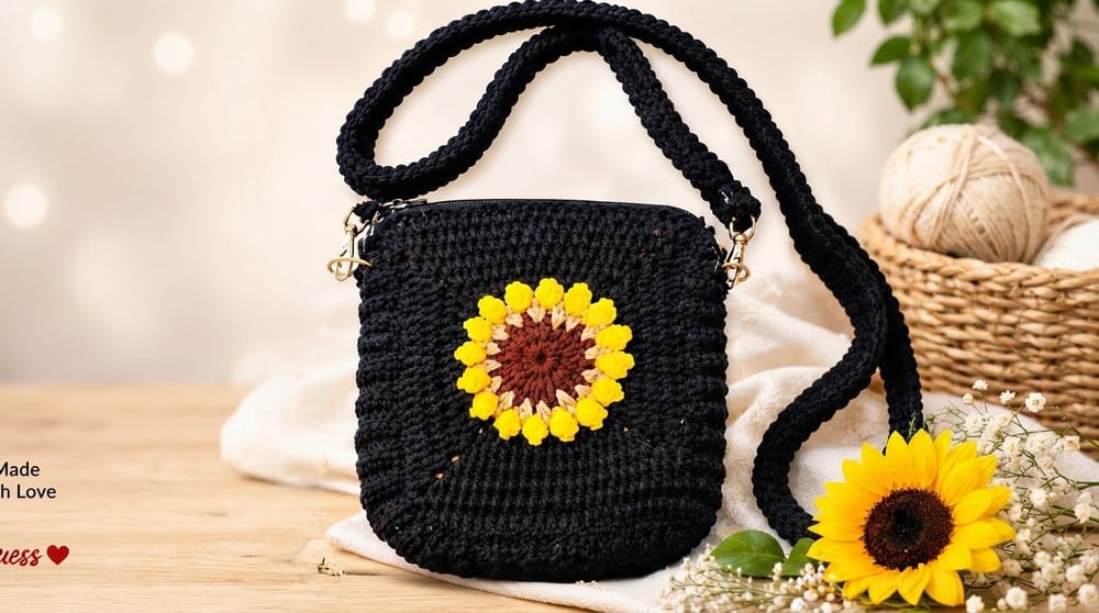 free crochet sunflower bag pattern crochet project crochet project detail 1