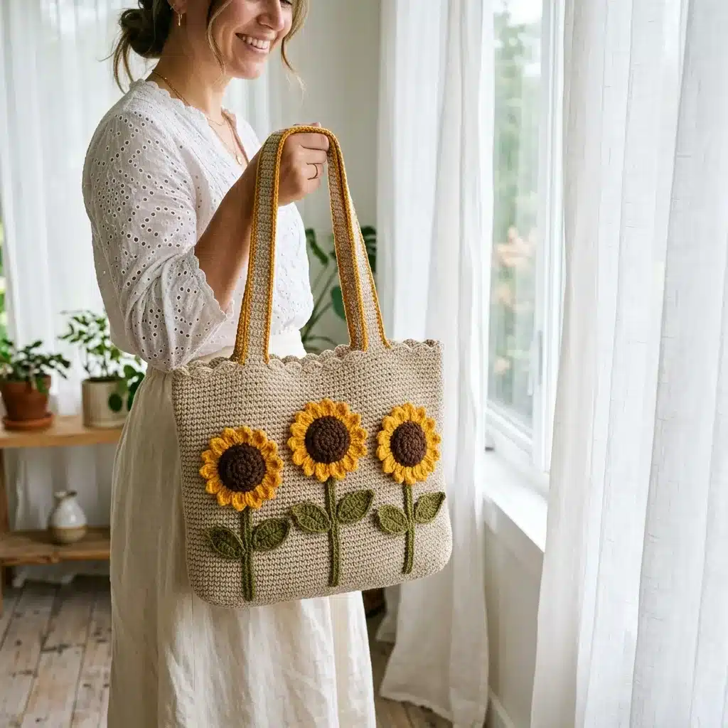 free sunflower crochet tote pattern - featured image