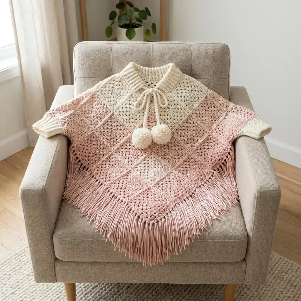 granny mesh stitch poncho - featured image