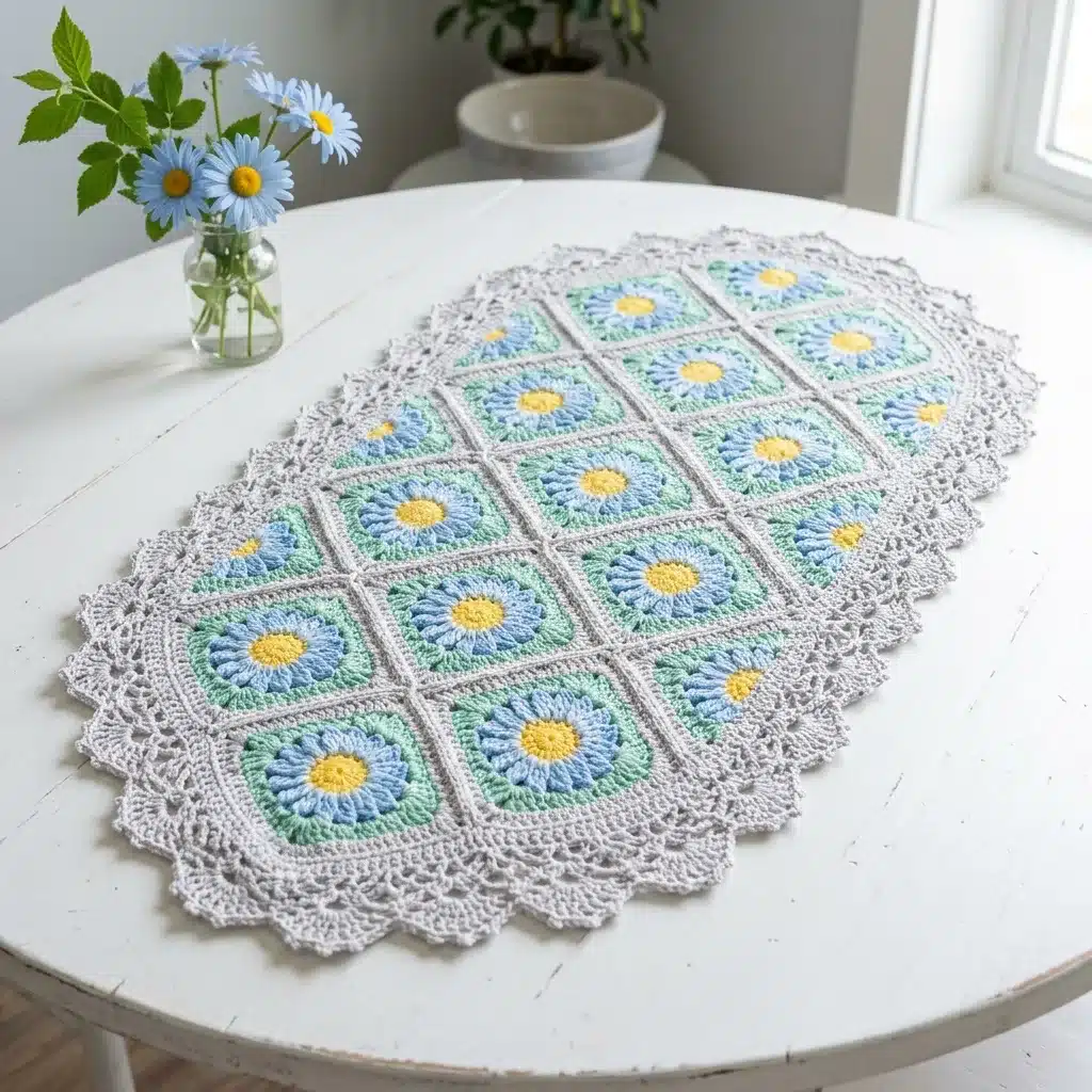 granny square table runner pattern - featured image