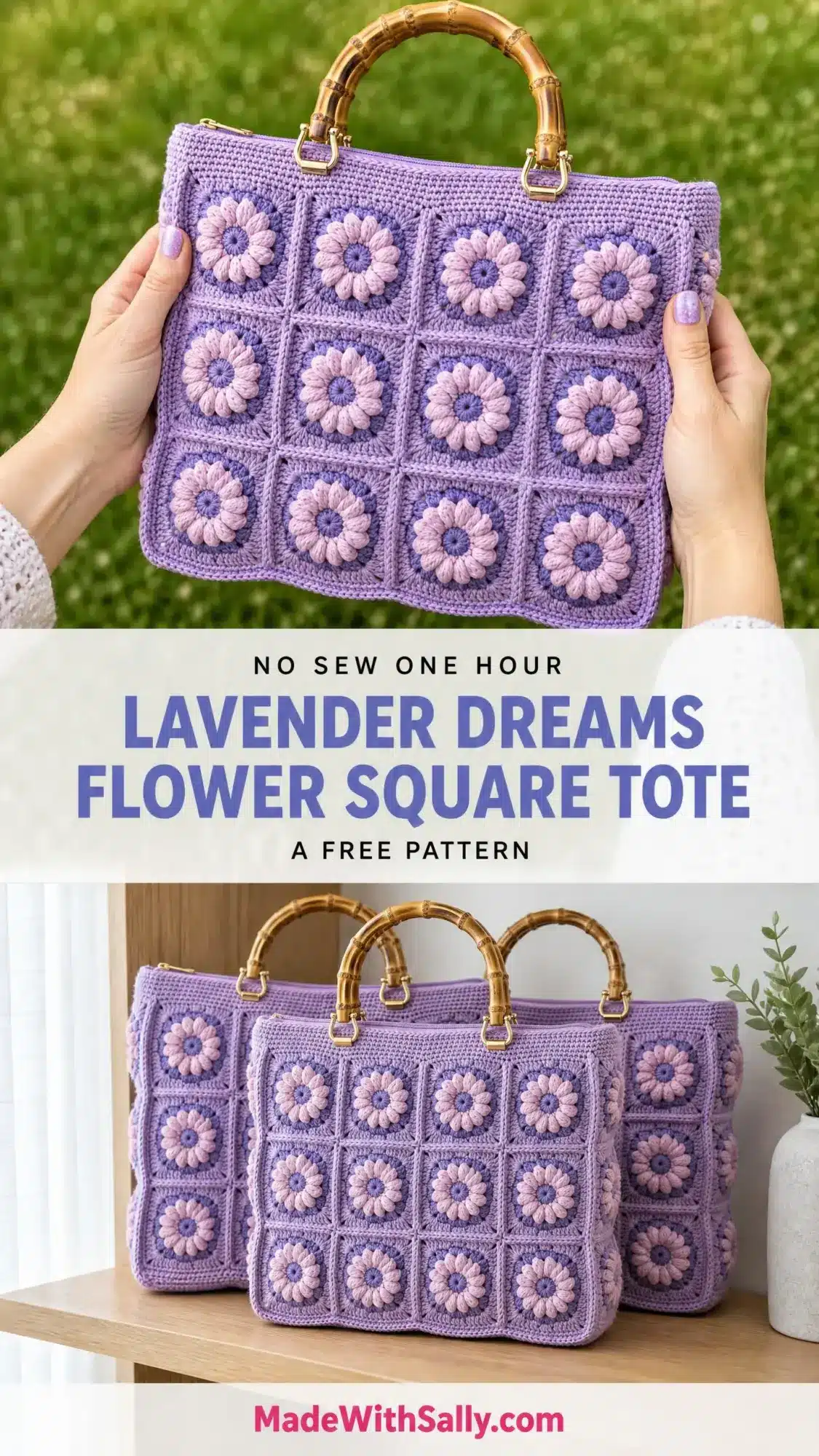 lavender dreams flower square tote crochet project crochet project detail 1