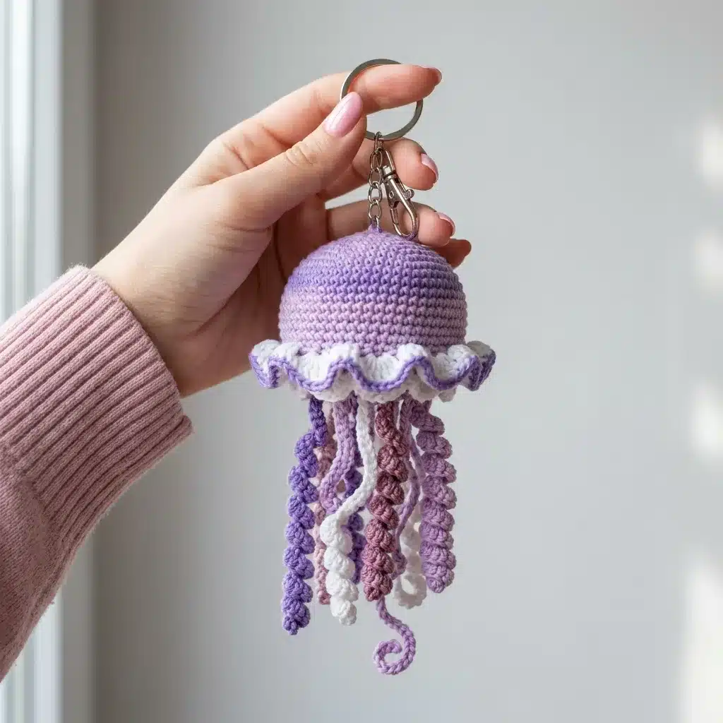 lavender jellyfish keychain crochet pattern - featured image