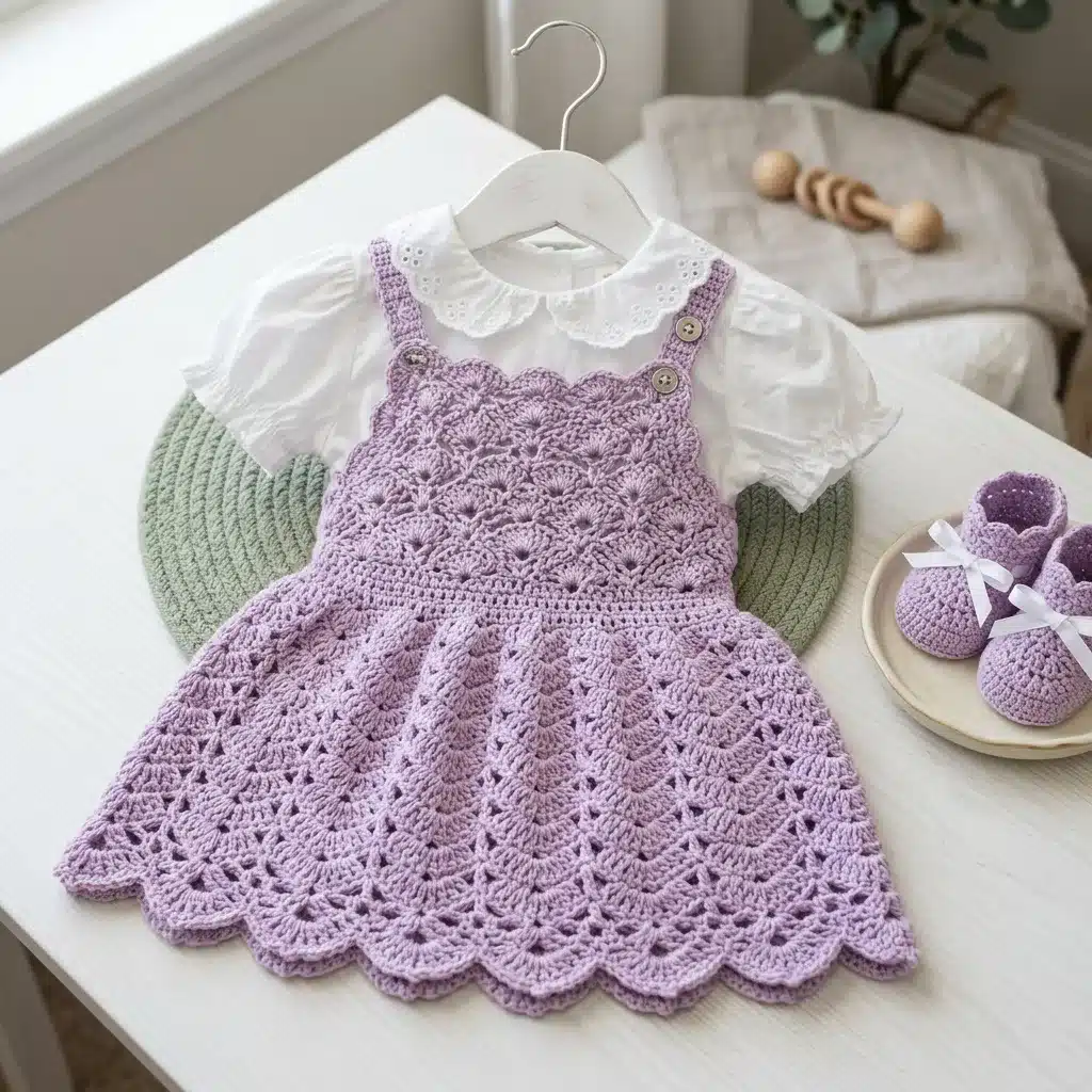 lavender lace baby pinafore dress - featured image