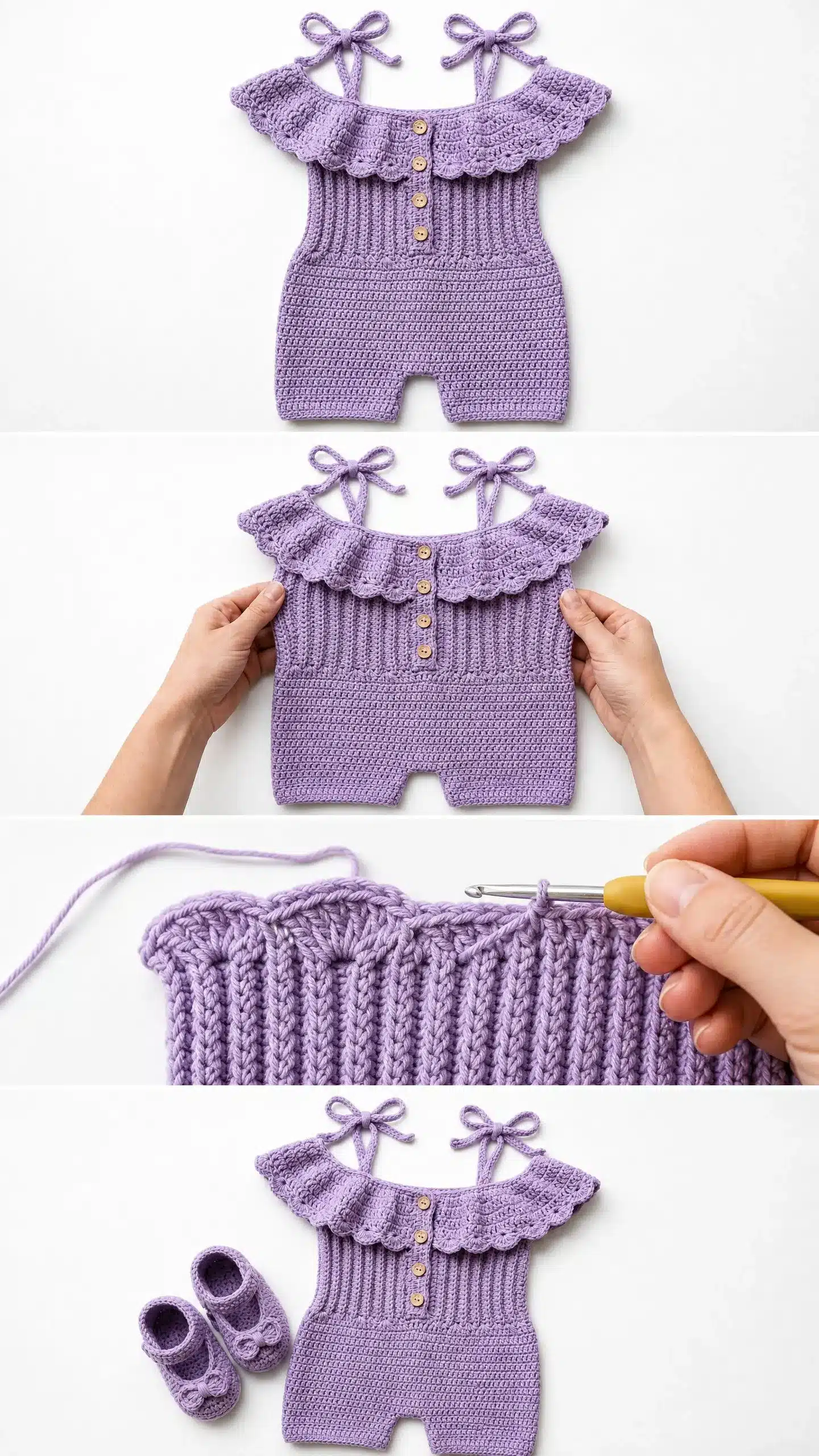 lavender ruffle baby playsuit crochet project crochet project detail 2