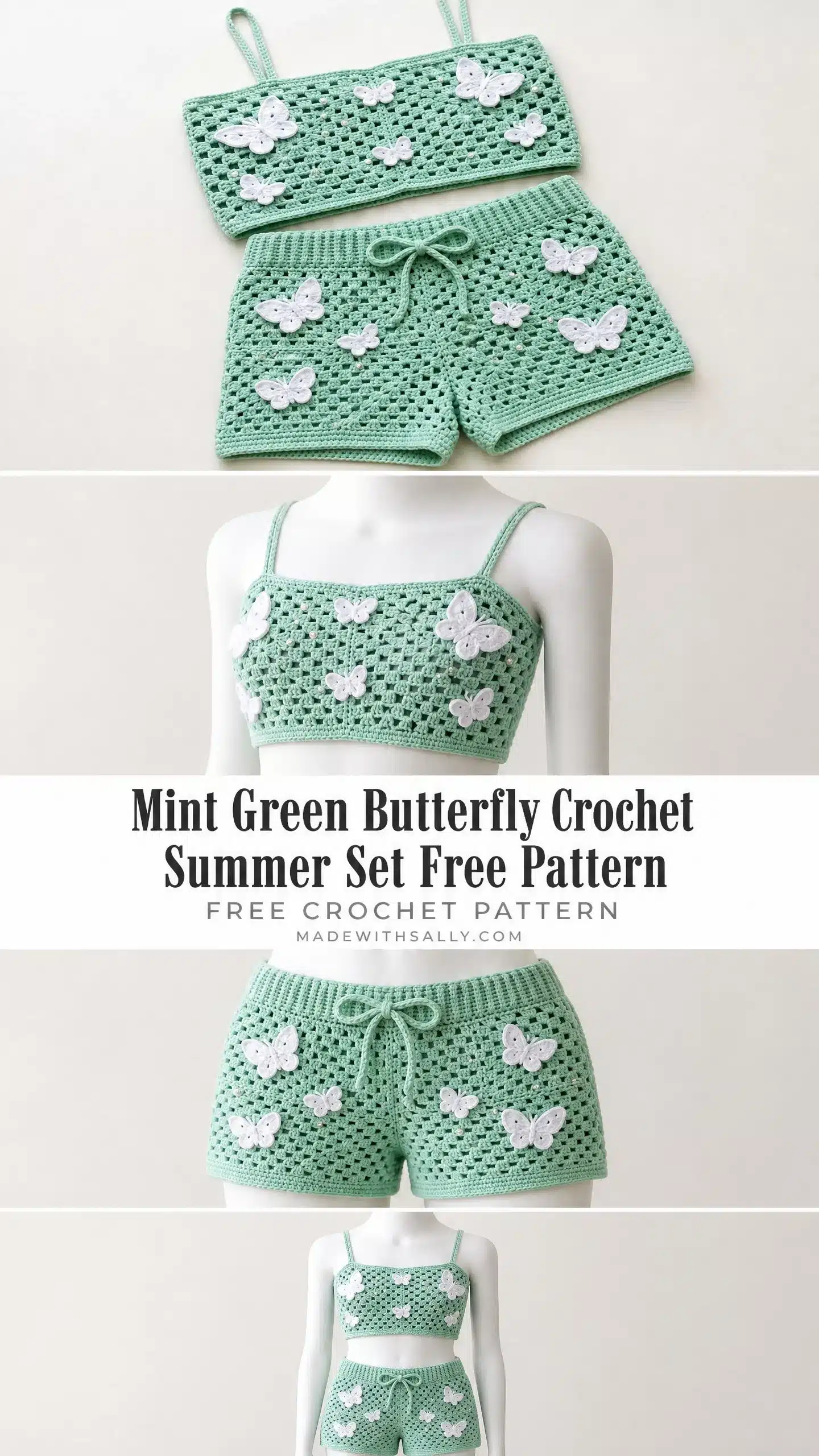 Mint Green Butterfly Crochet Summer Set crochet project crochet project detail 2
