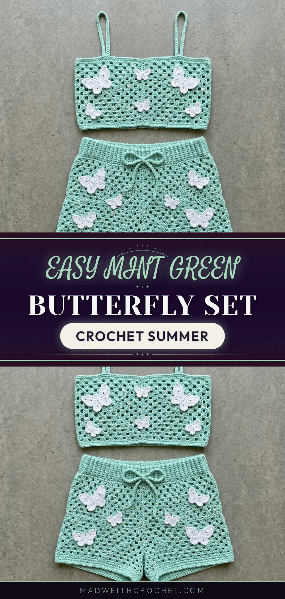 Mint Green Butterfly Crochet Summer Set crochet pattern