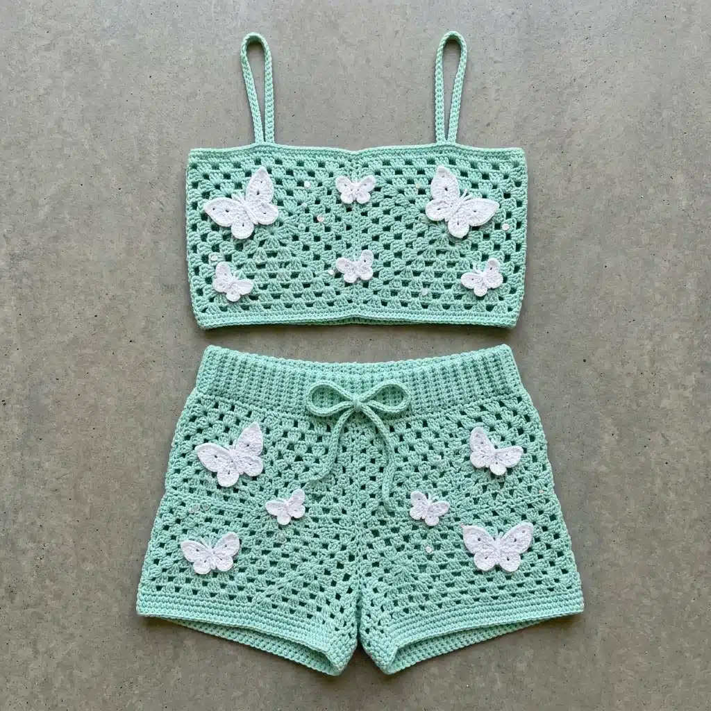 Mint Green Butterfly Crochet Summer Set - featured image