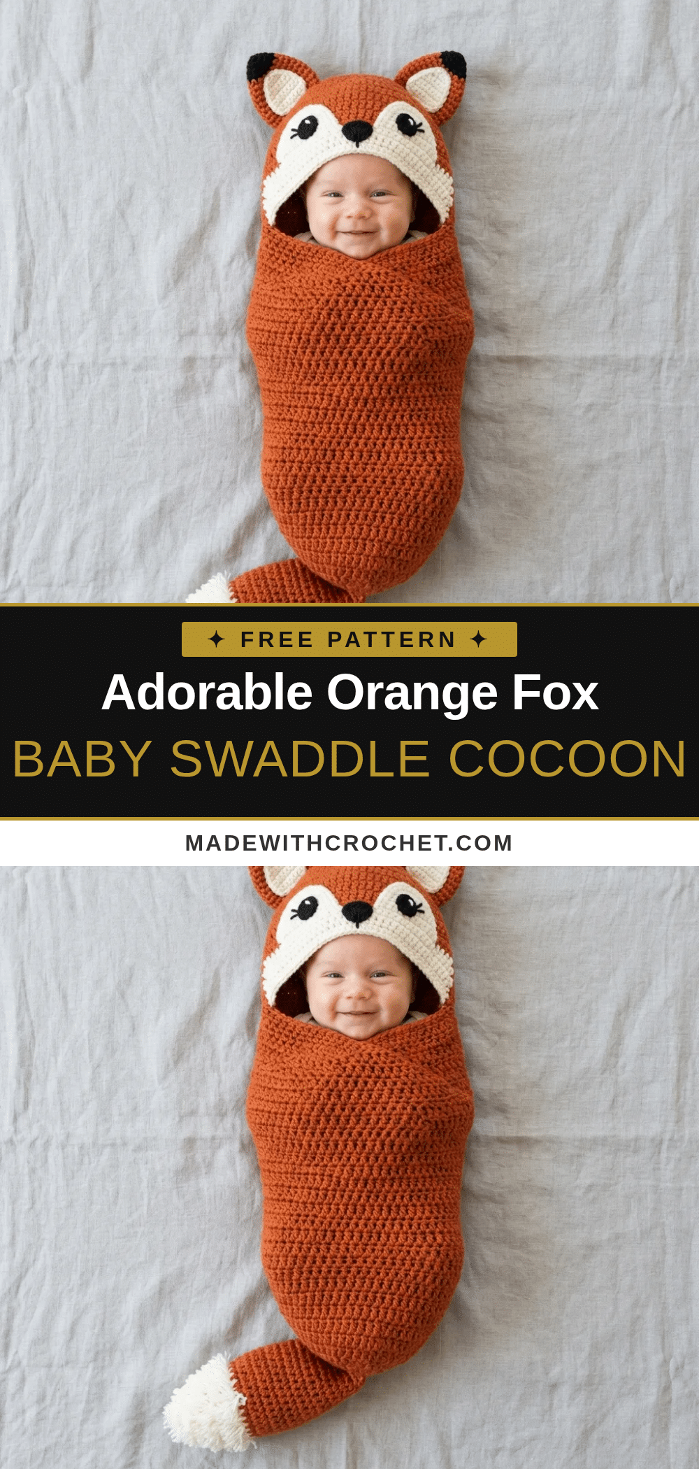 orange fox baby swaddle cocoon crochet pattern