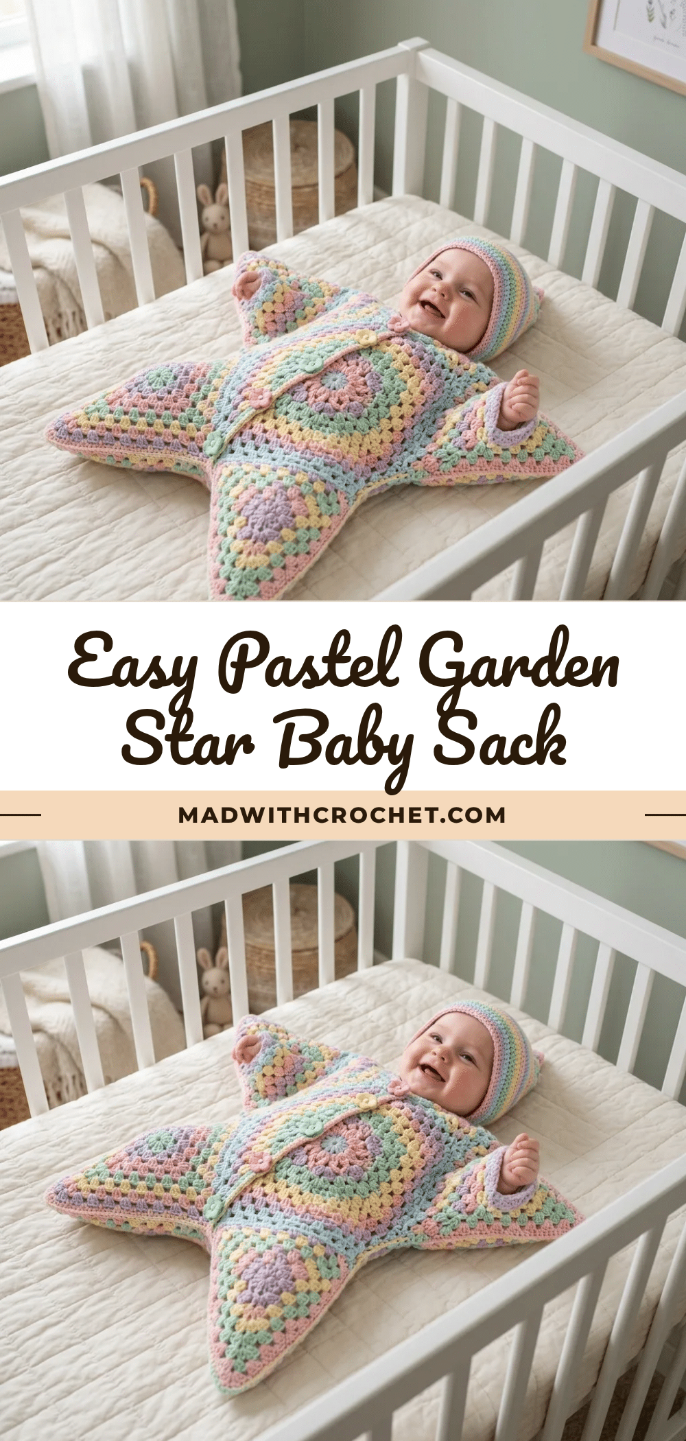 pastel garden star baby sack crochet pattern