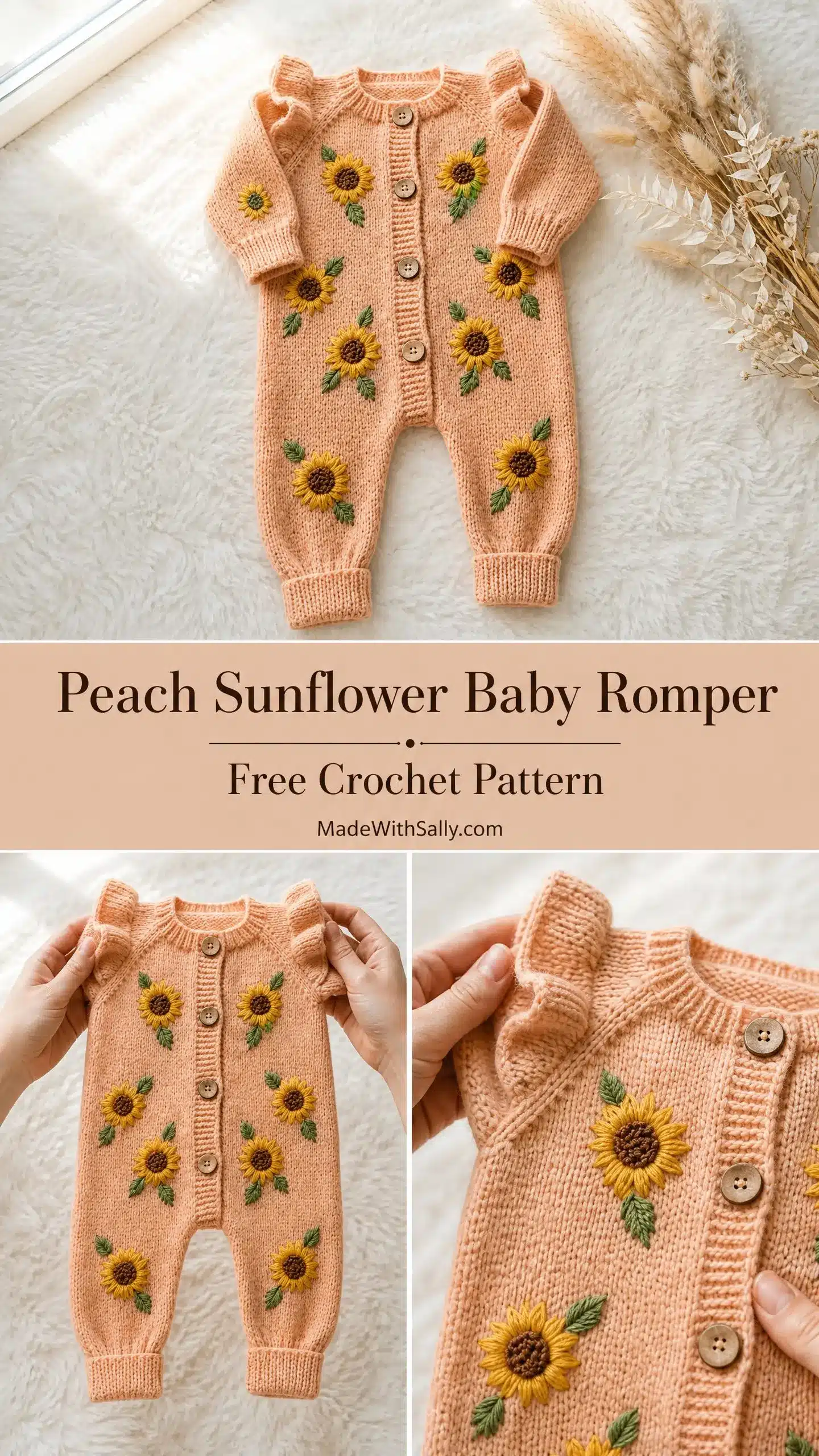 peach sunflower baby romper crochet project crochet project detail 1