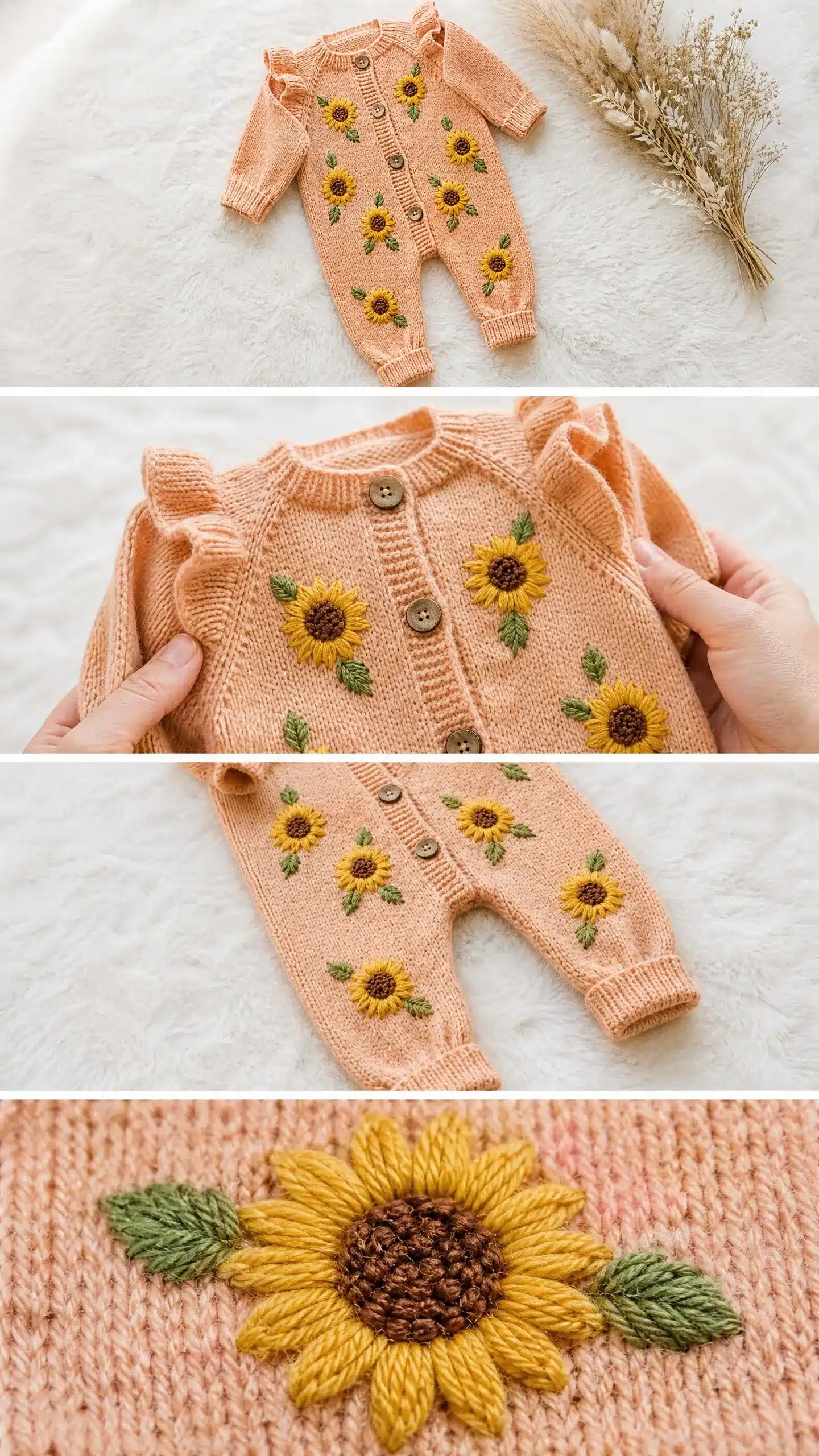 peach sunflower baby romper crochet project crochet project detail 2