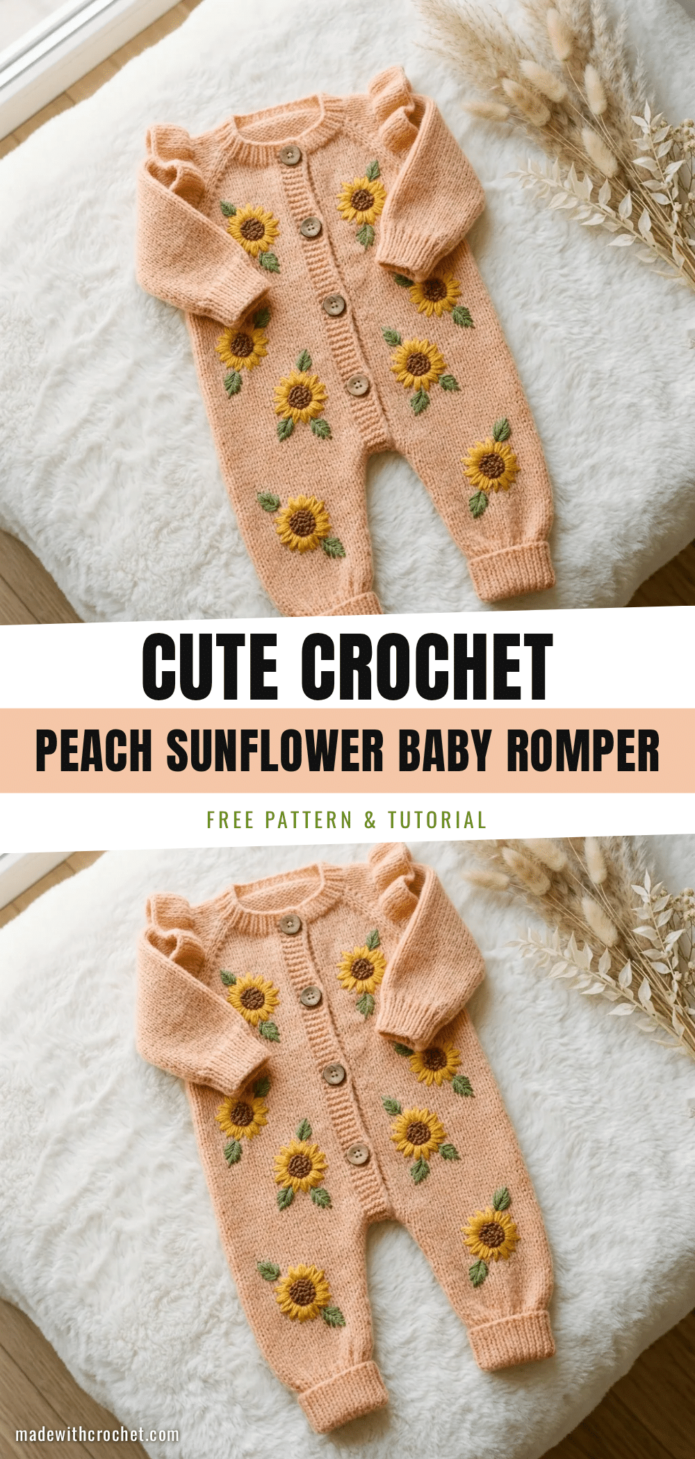 peach sunflower baby romper crochet pattern