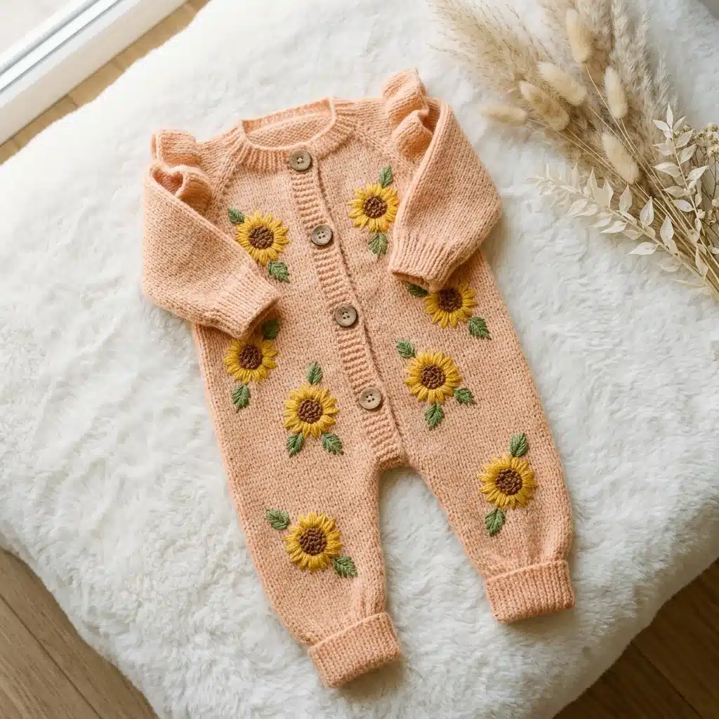 peach sunflower baby romper - featured image