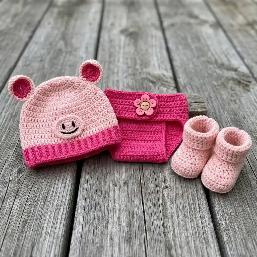 pink piglet baby set crochet project crochet project detail 1