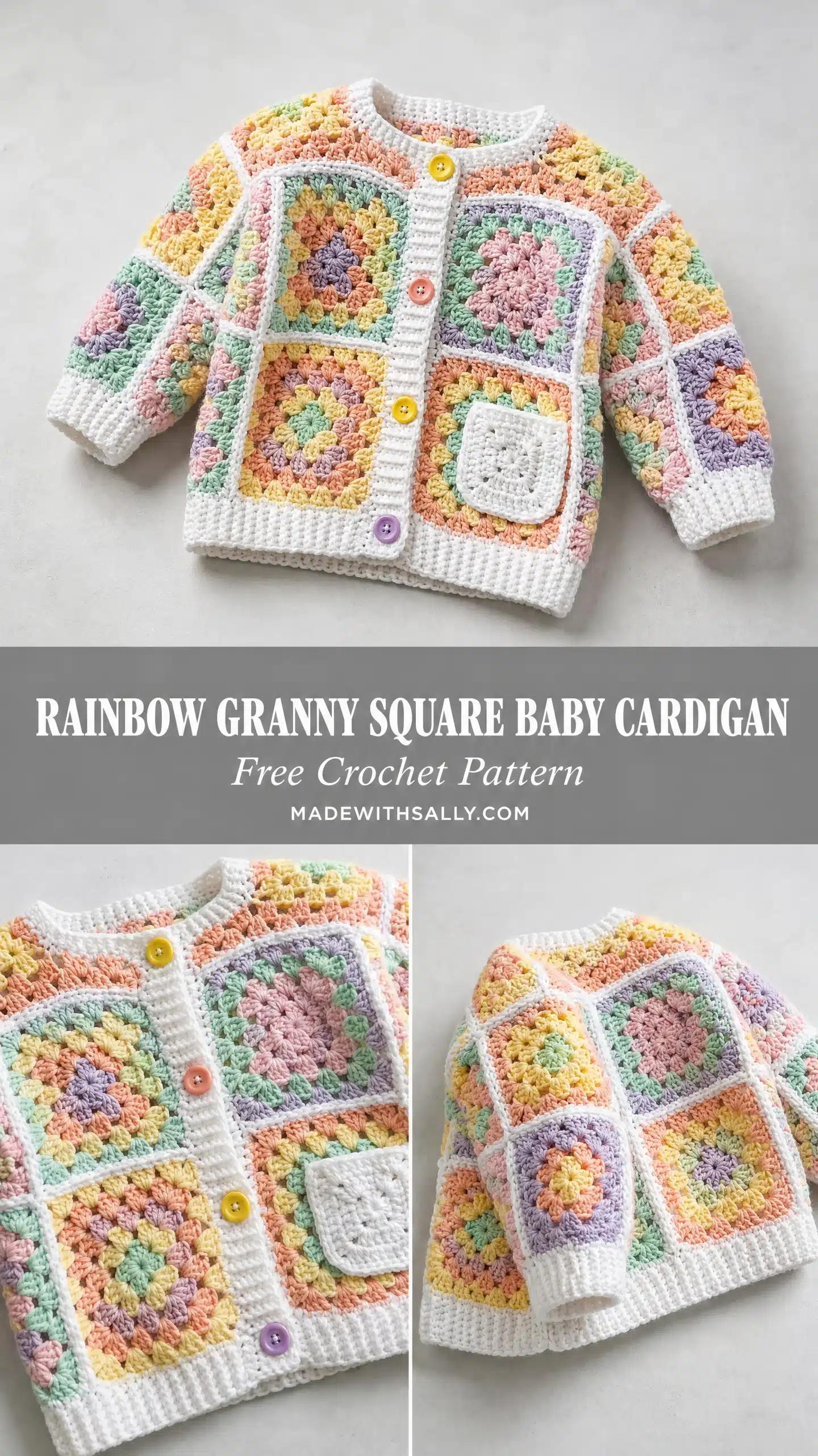 rainbow granny square baby cardigan crochet project crochet project detail 1