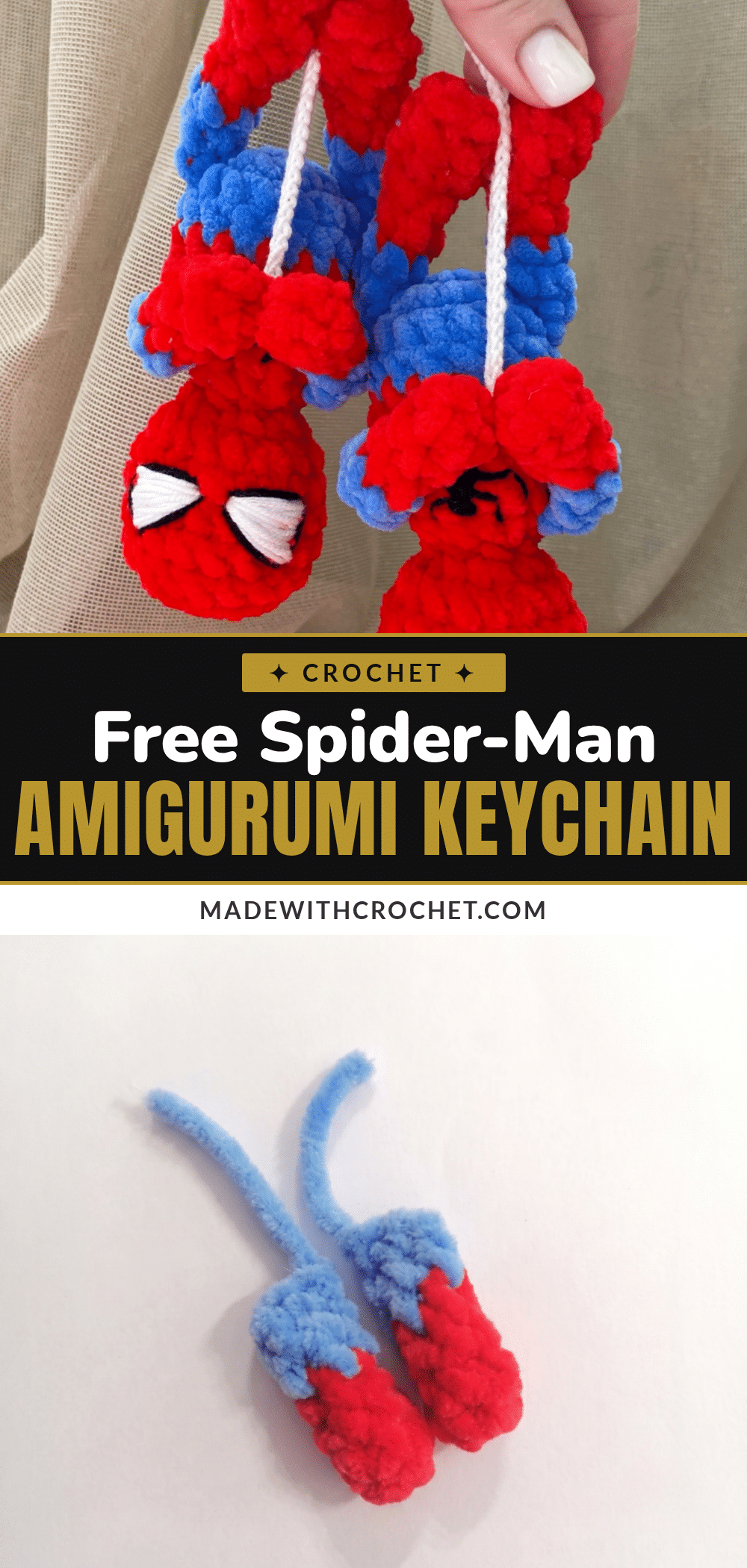 Spider-Man amigurumi keychain crochet pattern