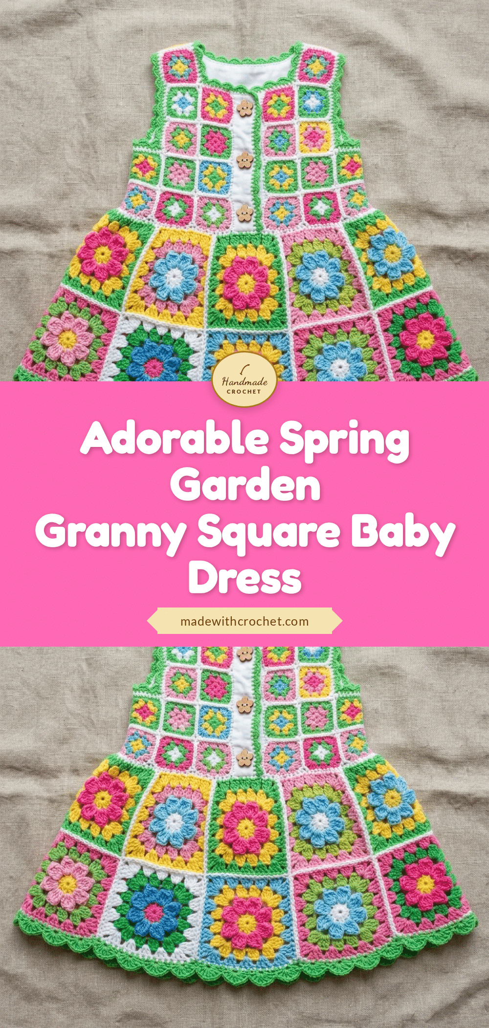 spring garden granny square baby dress crochet pattern