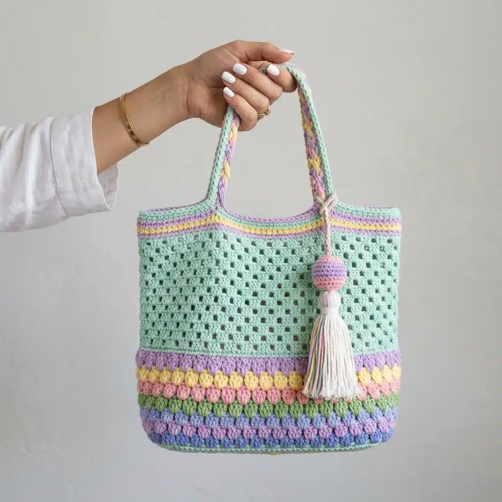 spring garden granny tote bag free crochet pattern - featured image