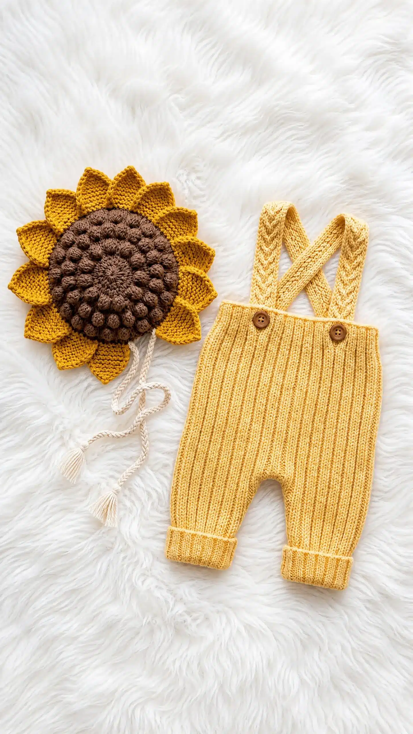 sunflower baby bonnet and overalls crochet project crochet project detail 1