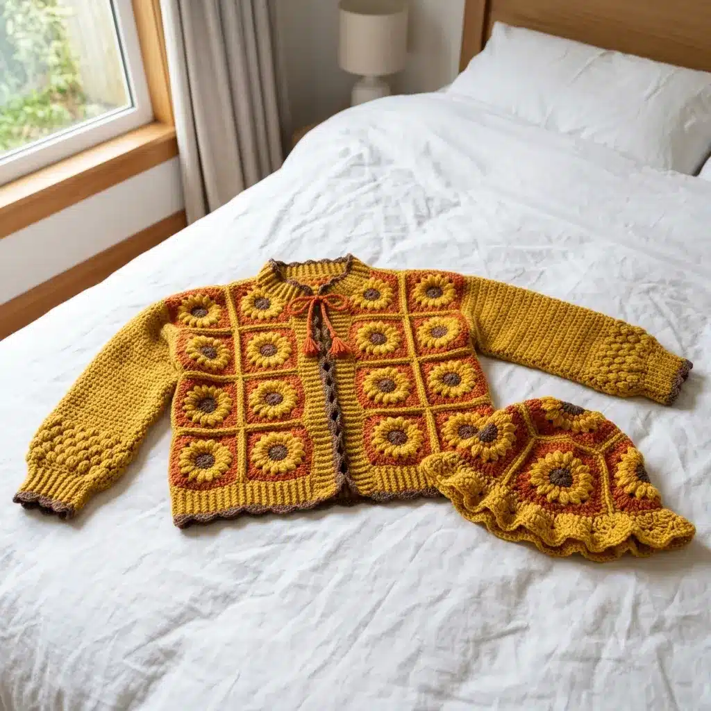 sunflower granny square cardigan - featured image