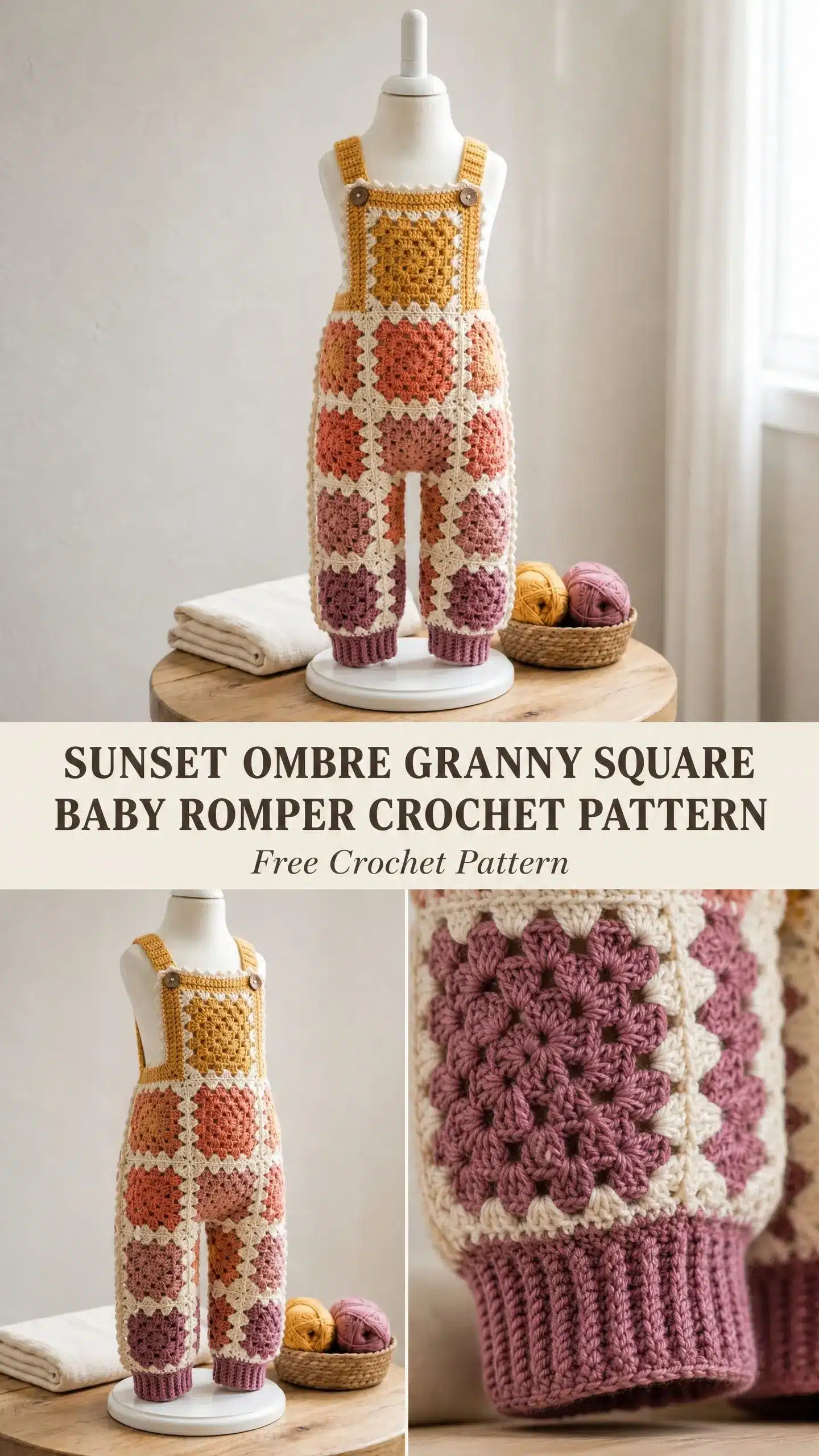 sunset ombre granny square baby romper crochet project crochet project detail 1