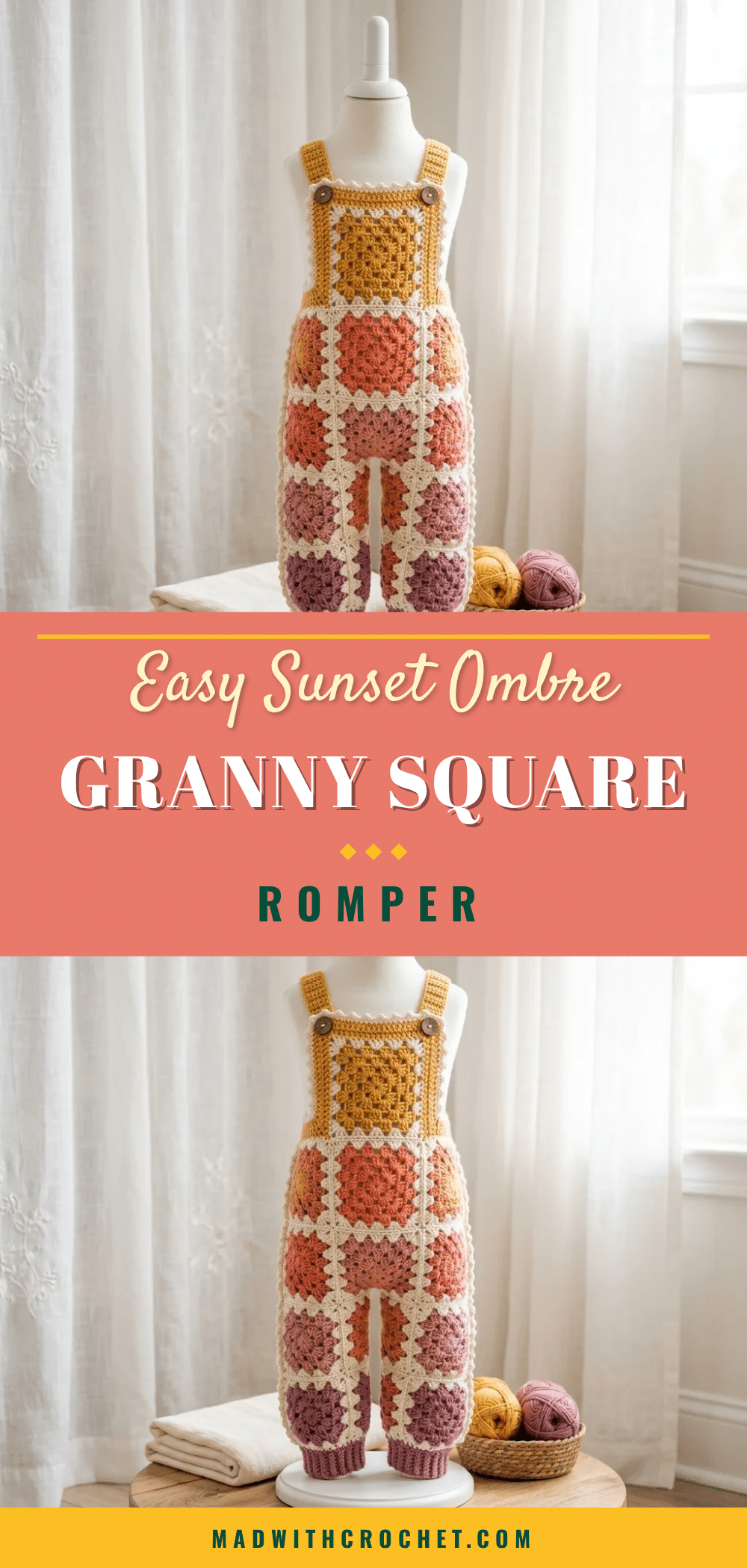 sunset ombre granny square baby romper crochet pattern