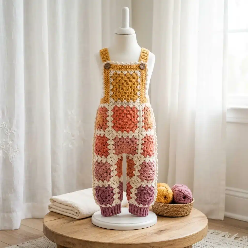 sunset ombre granny square baby romper - featured image