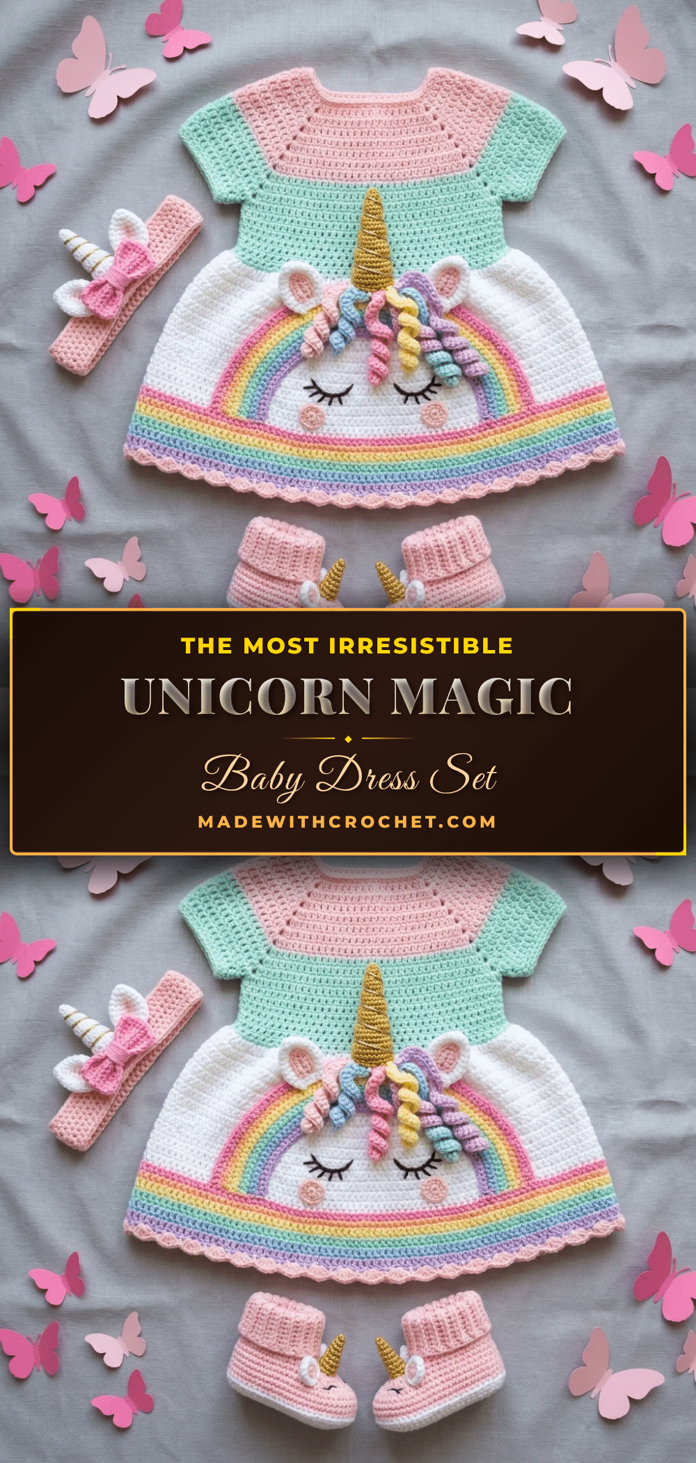 unicorn magic baby dress set crochet pattern