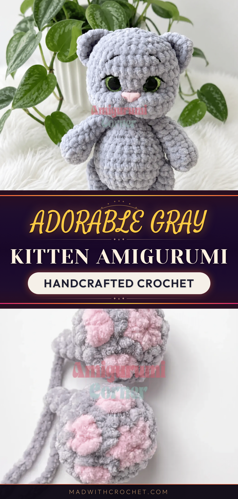 gray kitten amigurumi crochet pattern